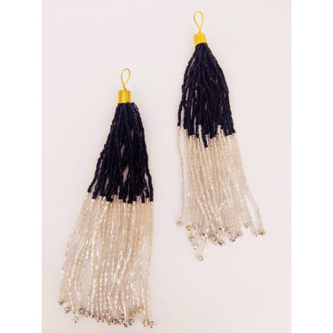 Black And Silver Bead Tassels Latkan, Indian Latkans, Beaded Danglers
